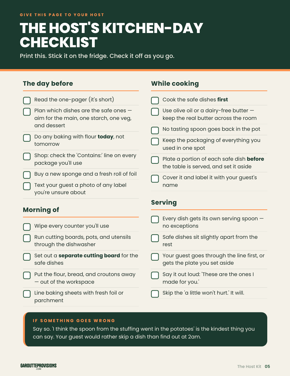 The kitchen-day checklist