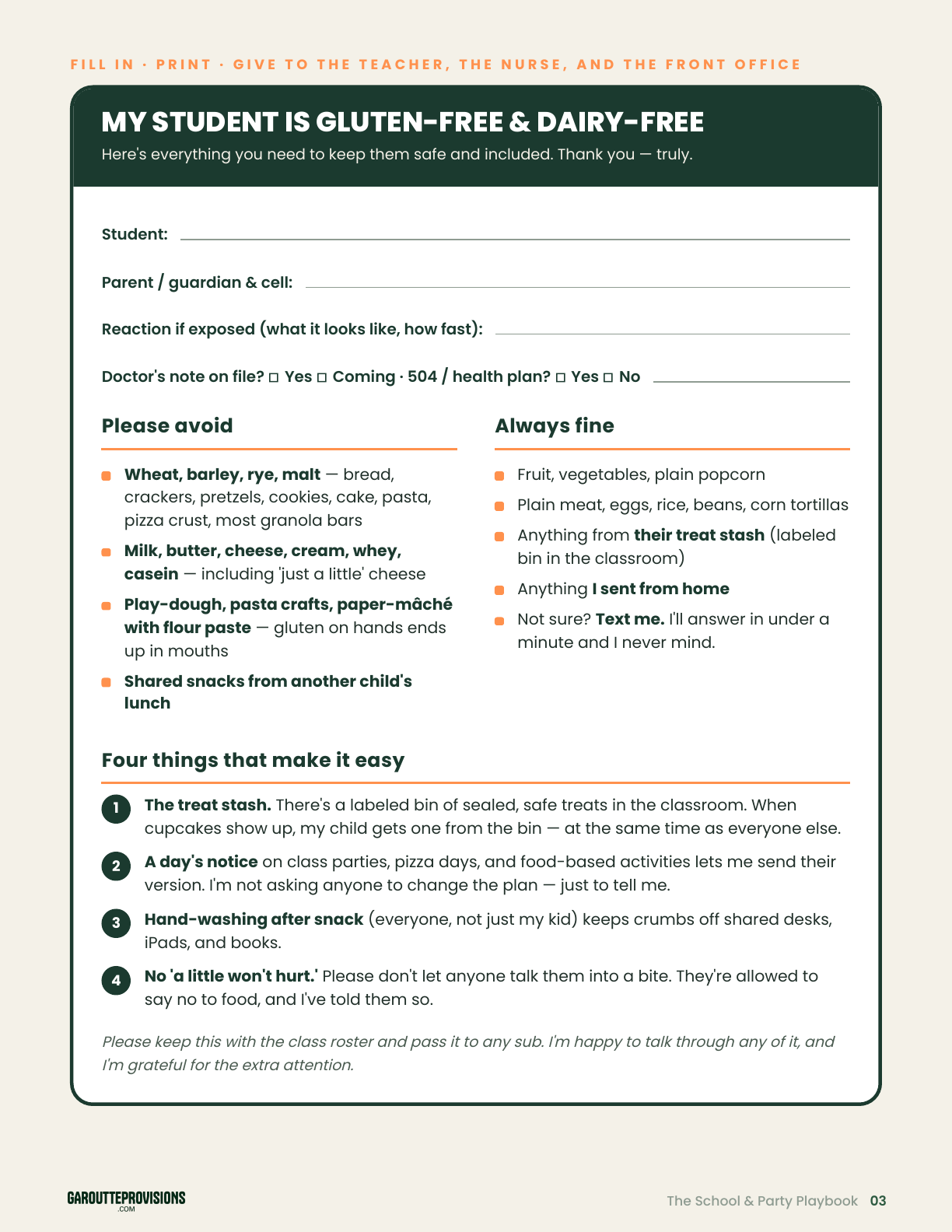 The teacher & school-nurse handout